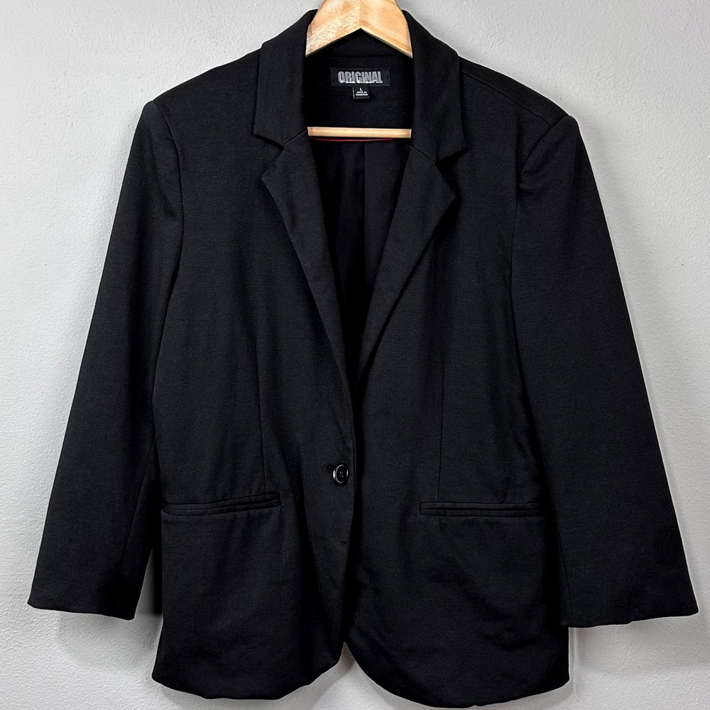 Nicole Miller Knit Blazer Womens Size L Black Stretch Office Professional Work
